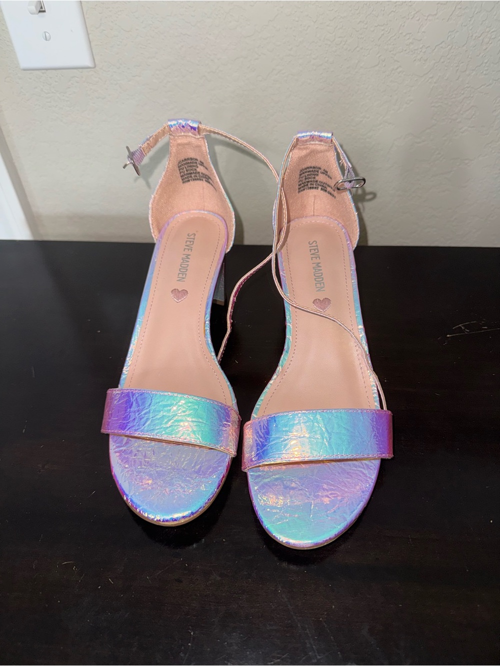 Steve Madden Iridescent Open-Toe Ankle Strap Heels - Pink/Blue